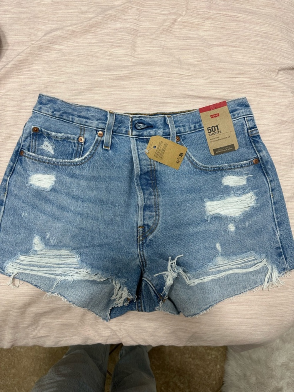 Levi's Light Blue Distressed 501 Jean Shorts
